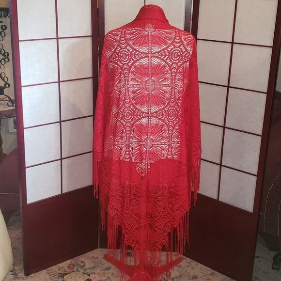 Stunning Red Lacy Shawl - Picture 4 of 5